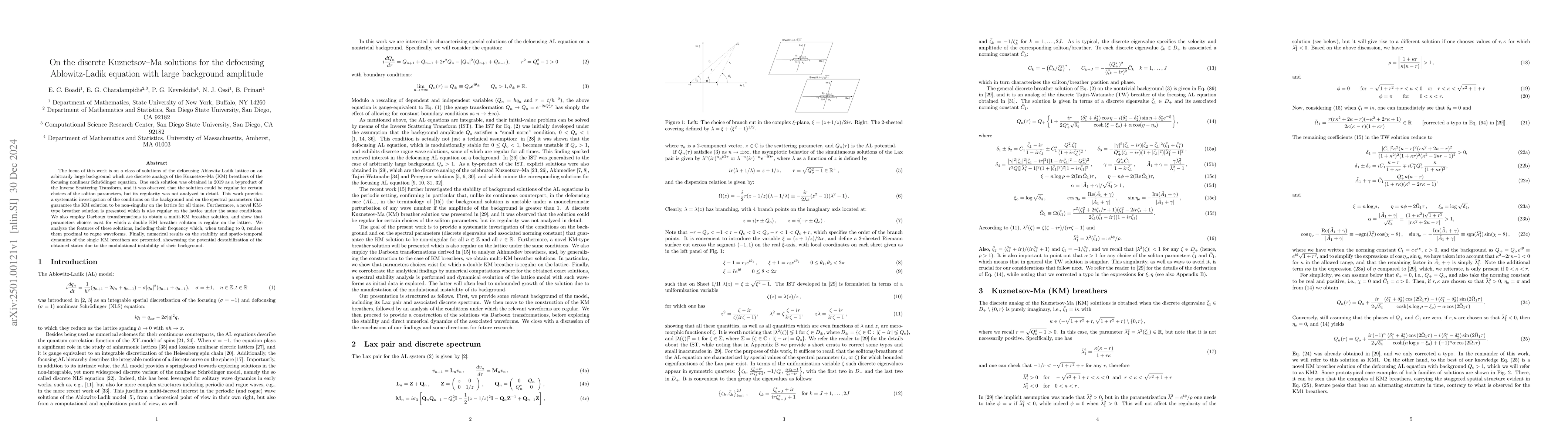 Thumbnail for On the discrete Kuznetsov-Ma solutions for the defocusing Ablowitz-Ladik
  equation with large background amplitude