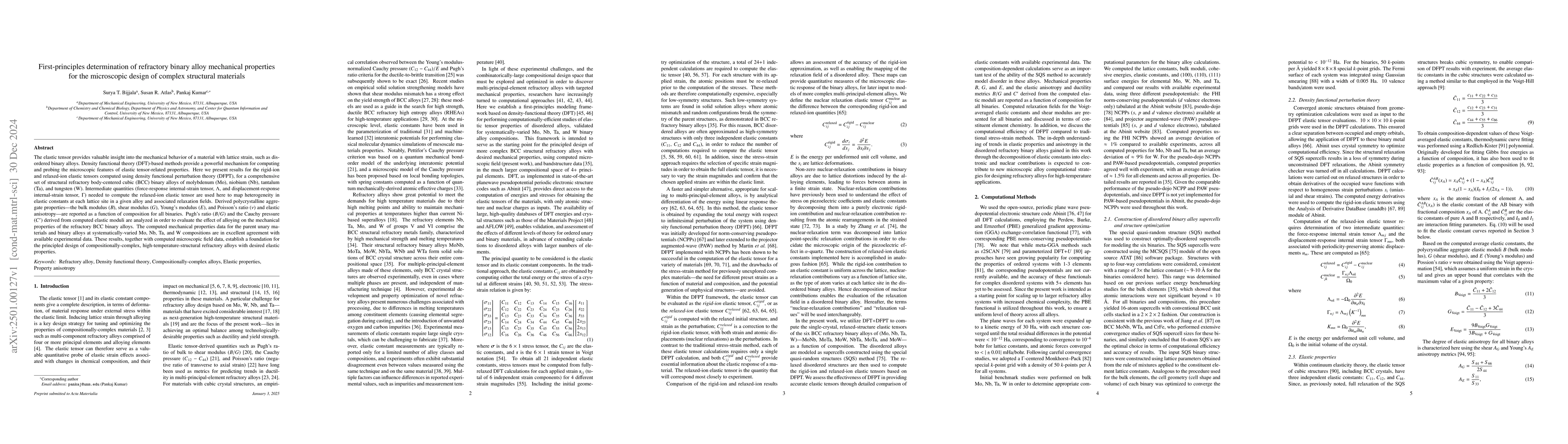 Thumbnail for First-principles determination of refractory binary alloy mechanical
  properties for the microscopic design of complex structural materials