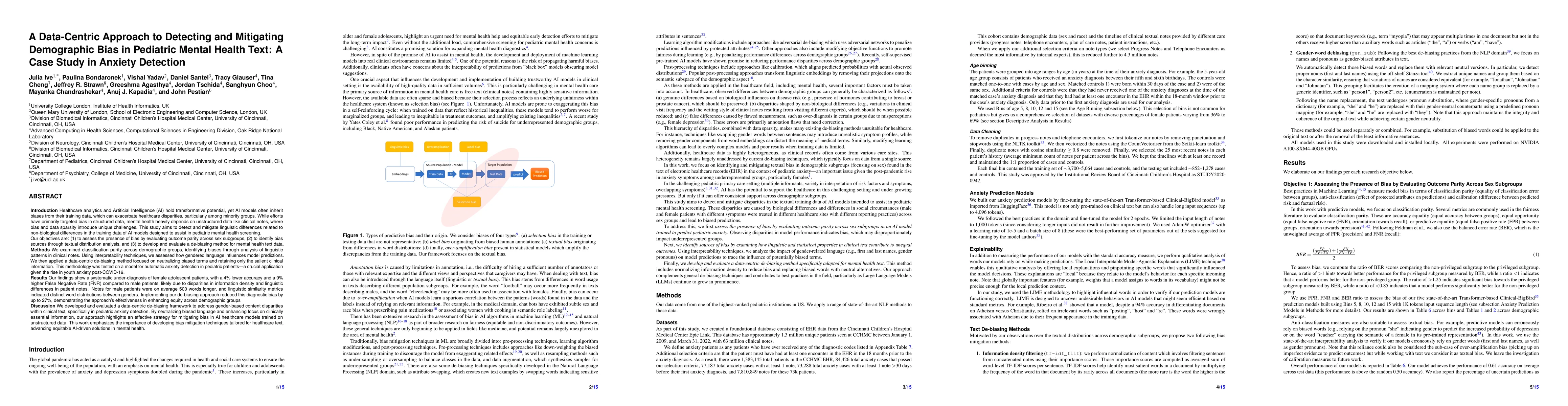 Thumbnail for A Data-Centric Approach to Detecting and Mitigating Demographic Bias in
  Pediatric Mental Health Text: A Case Study in Anxiety Detection