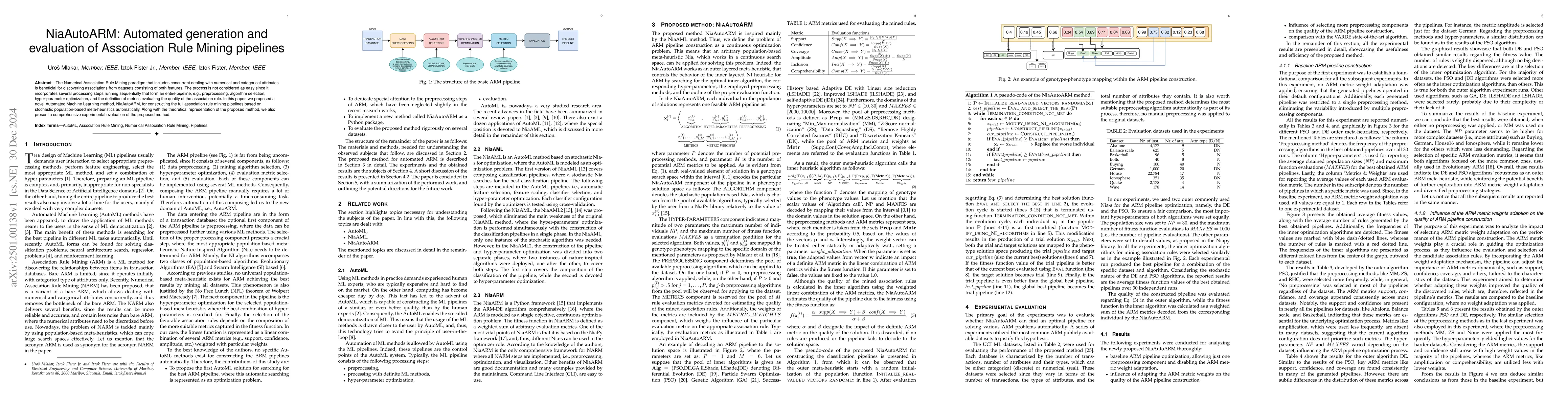 Thumbnail for NiaAutoARM: Automated generation and evaluation of Association Rule
  Mining pipelines