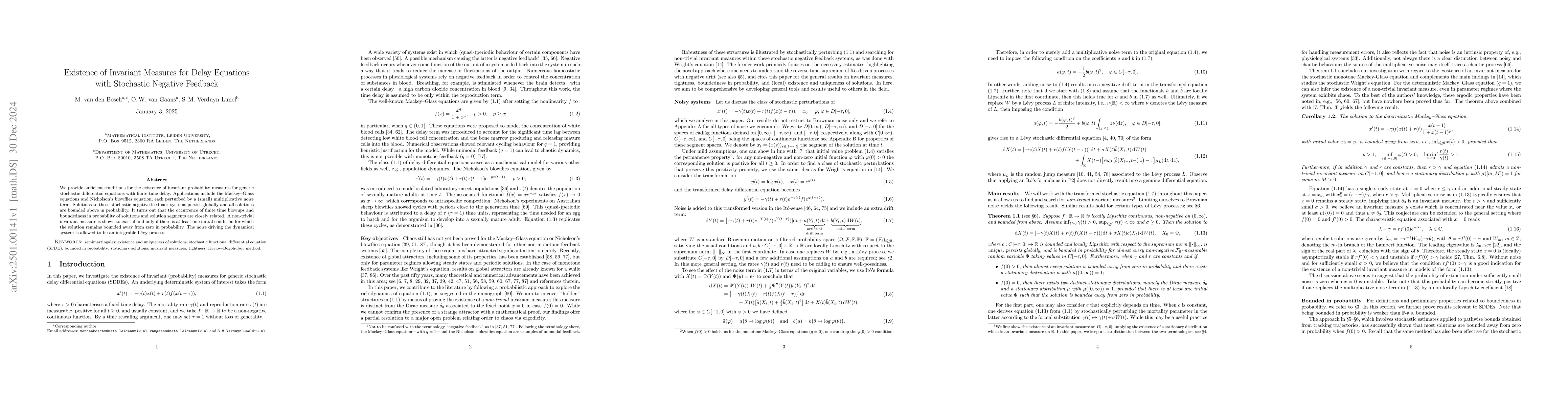 Thumbnail for Existence of Invariant Measures for Delay Equations with Stochastic
  Negative Feedback