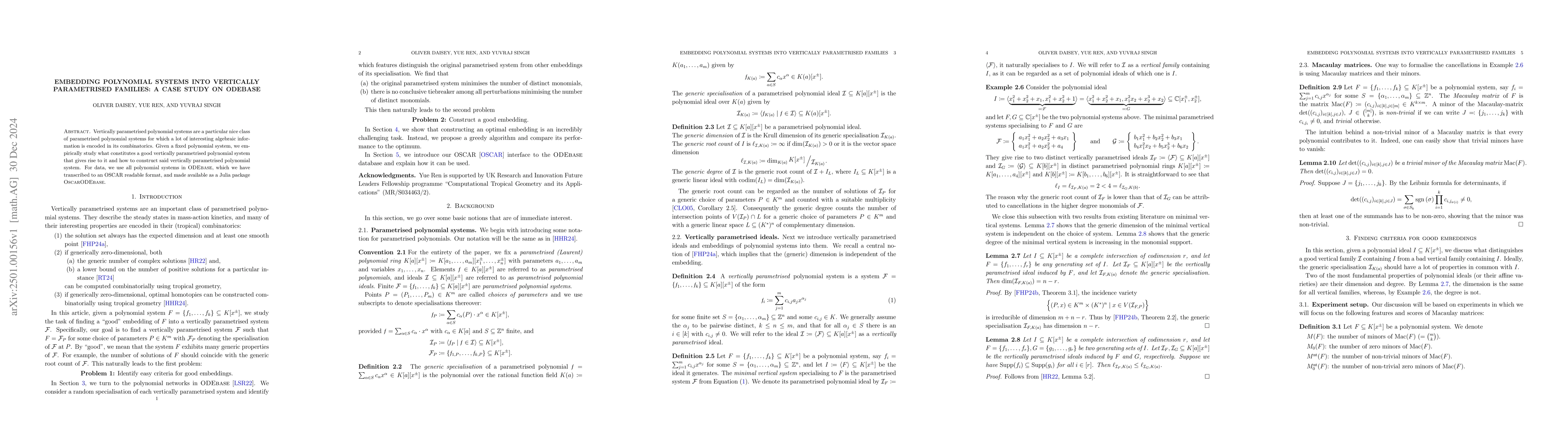 Thumbnail for Embedding polynomial systems into vertically parametrised families: A
  case study on ODEbase