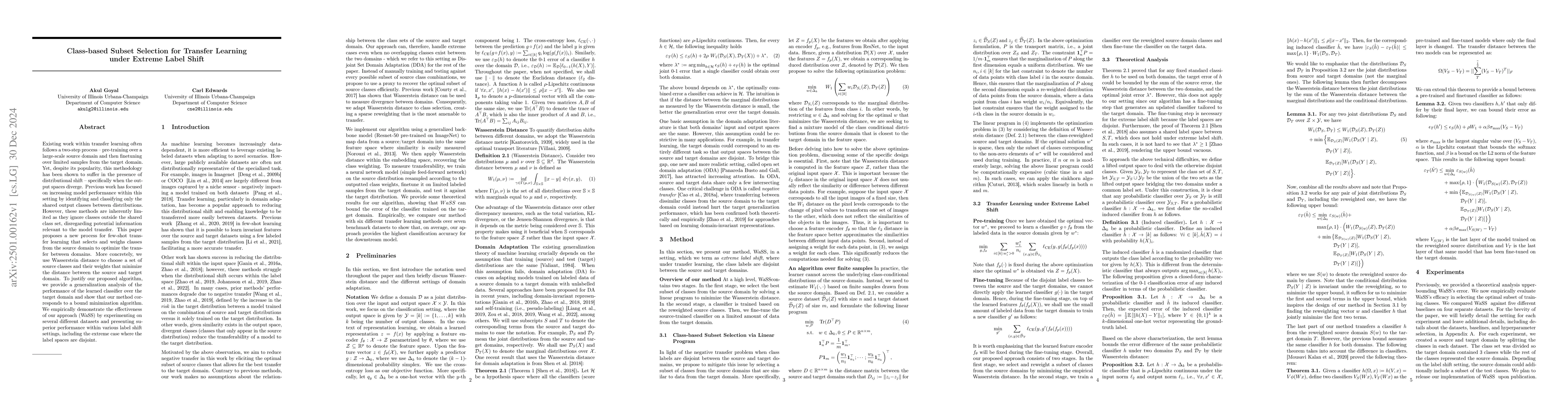 Thumbnail for Class-based Subset Selection for Transfer Learning under Extreme Label
  Shift