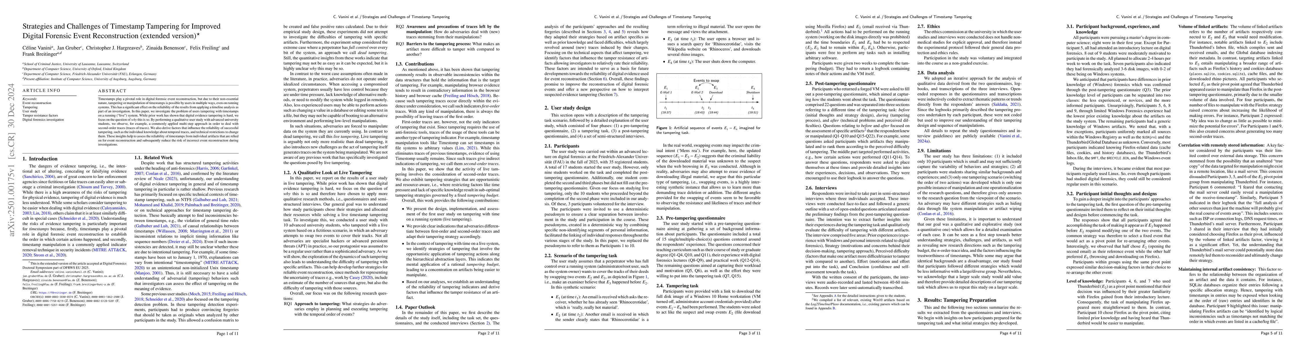 Thumbnail for Strategies and Challenges of Timestamp Tampering for Improved Digital
  Forensic Event Reconstruction (extended version)