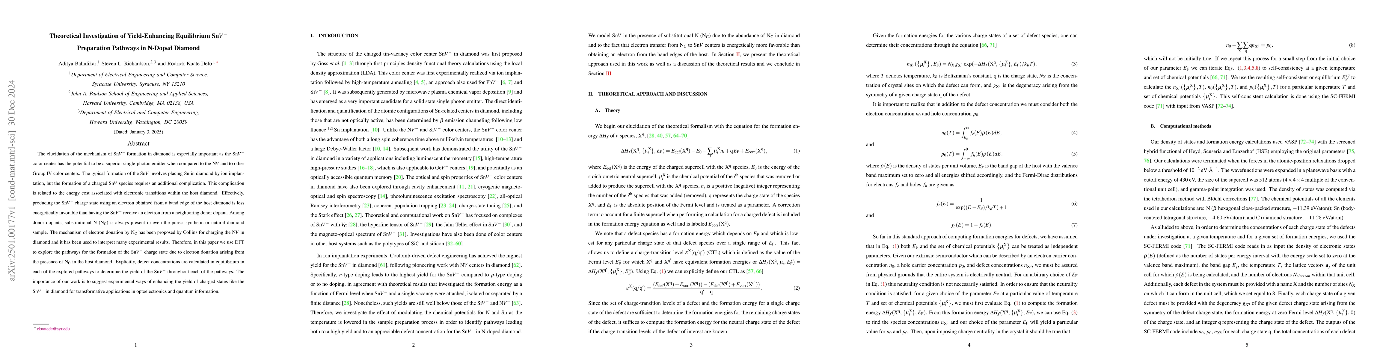 Thumbnail for Theoretical Investigation of Yield-Enhancing Equilibrium Sn$V^-$
  Preparation Pathways in N-Doped Diamond