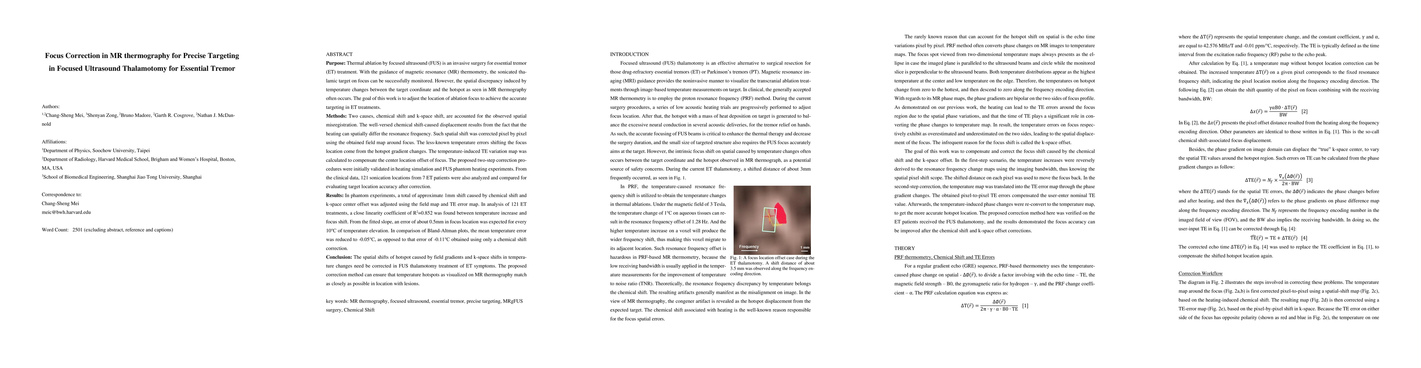 Thumbnail for Focus Correction in MR thermography for Precise Targeting in Focused
  Ultrasound Thalamotomy