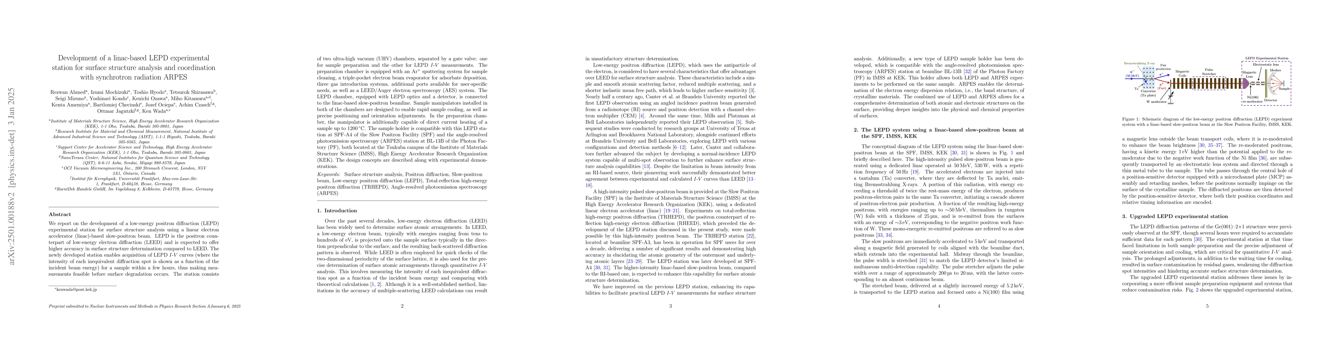 Thumbnail for Development of a linac-based LEPD experimental station for surface
  structure analysis and coordination with synchrotron radiation ARPES