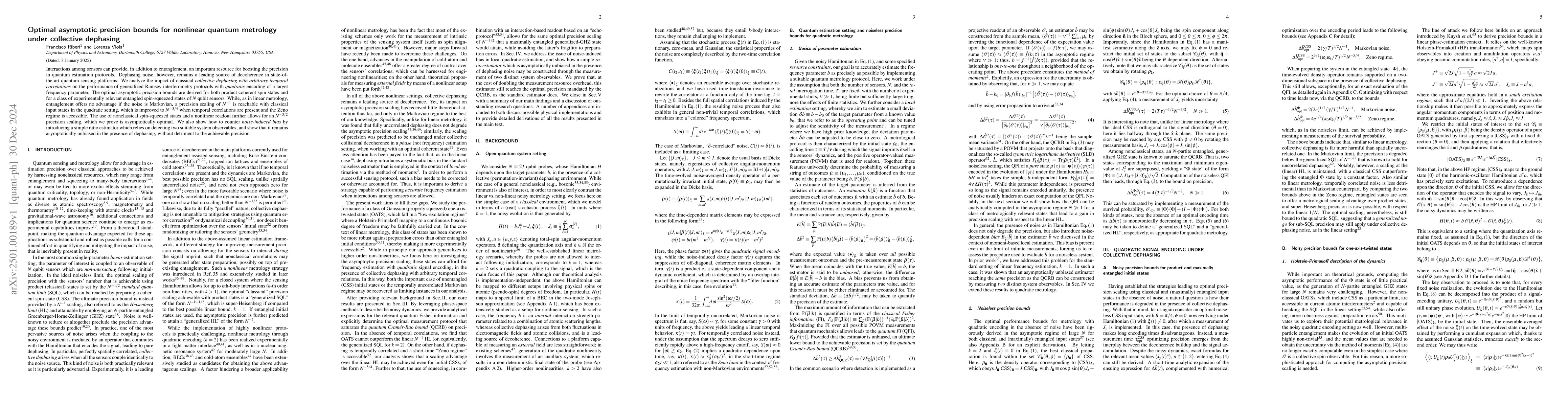 Thumbnail for Optimal asymptotic precision bounds for nonlinear quantum metrology
  under collective dephasing