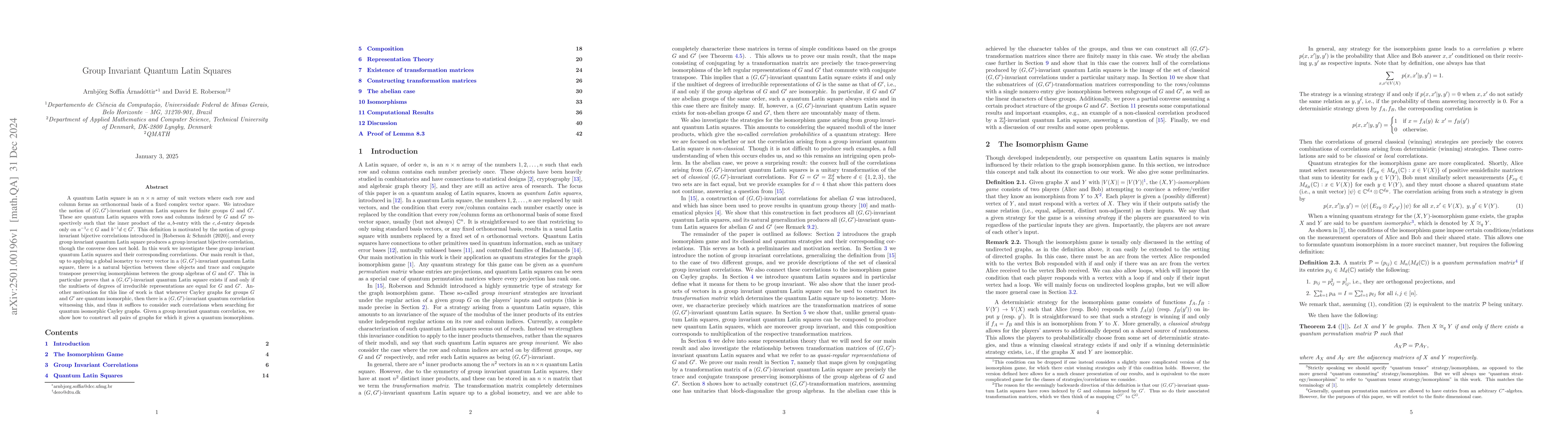 Thumbnail for Group Invariant Quantum Latin Squares