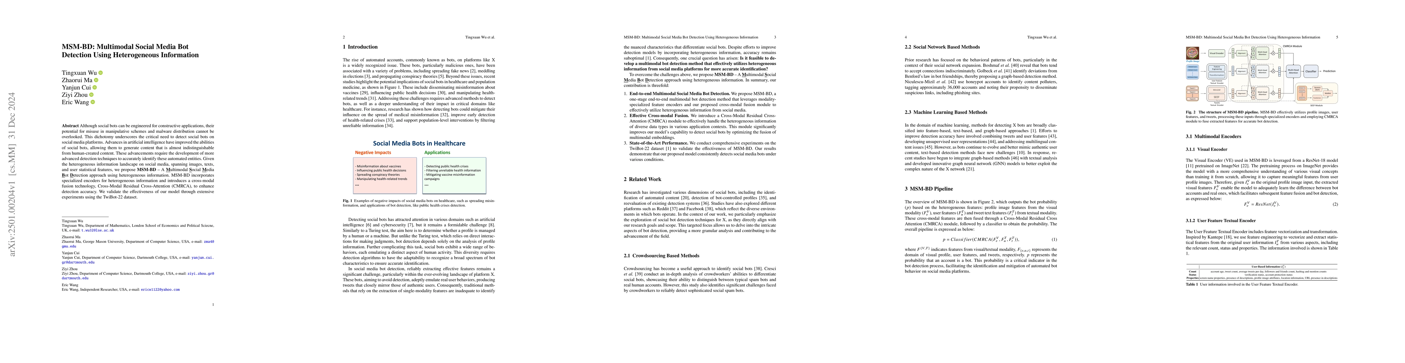Thumbnail for MSM-BD: Multimodal Social Media Bot Detection Using Heterogeneous
  Information