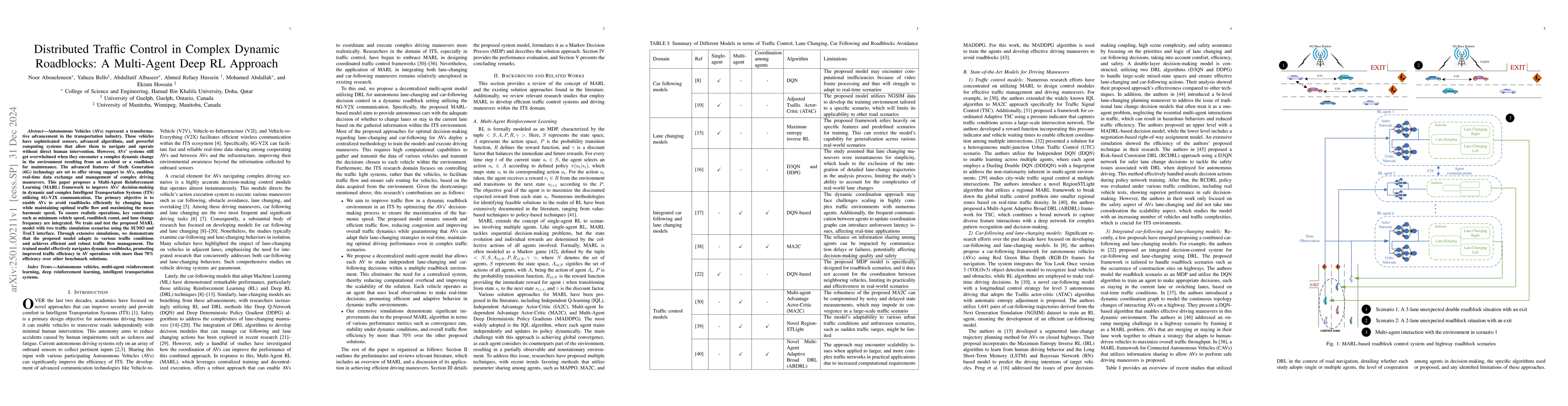 Thumbnail for Distributed Traffic Control in Complex Dynamic Roadblocks: A Multi-Agent
  Deep RL Approach
