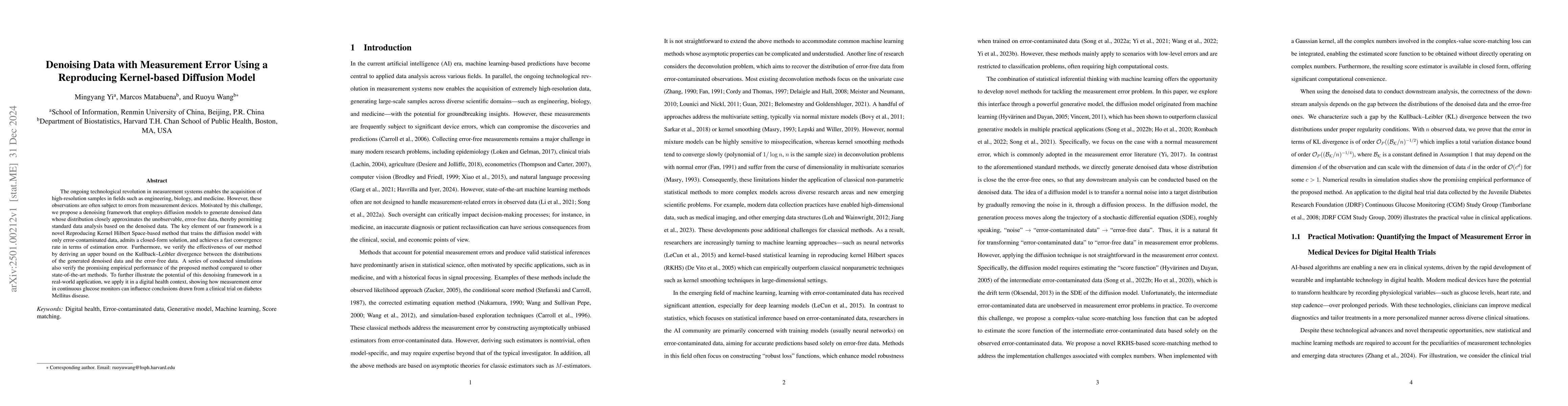 Thumbnail for Denoising Data with Measurement Error Using a Reproducing Kernel-based
  Diffusion Model