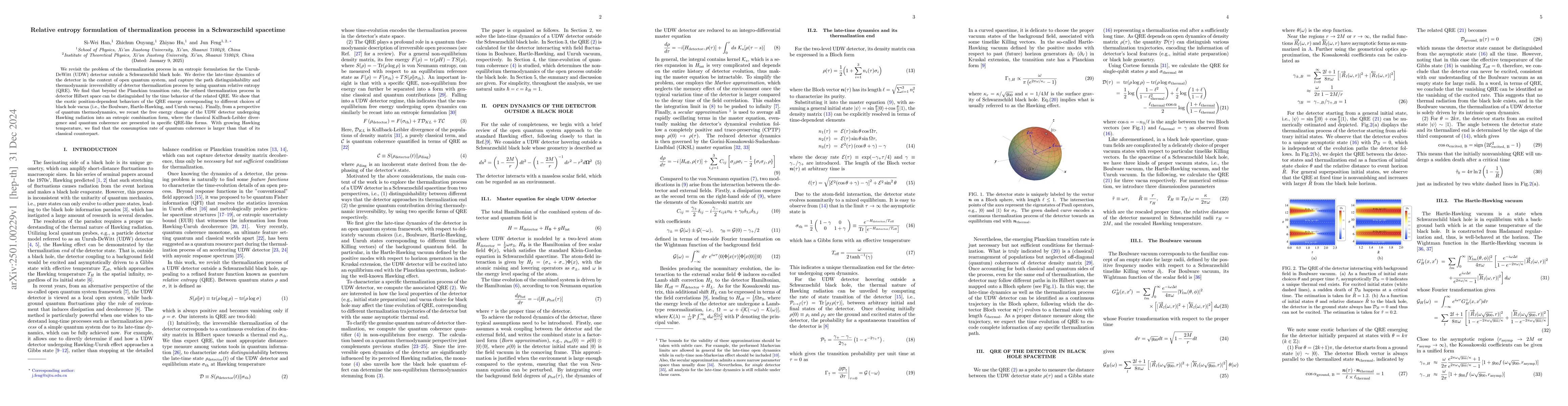Thumbnail for Relative entropy formulation of thermalization process in a
  Schwarzschild spacetime