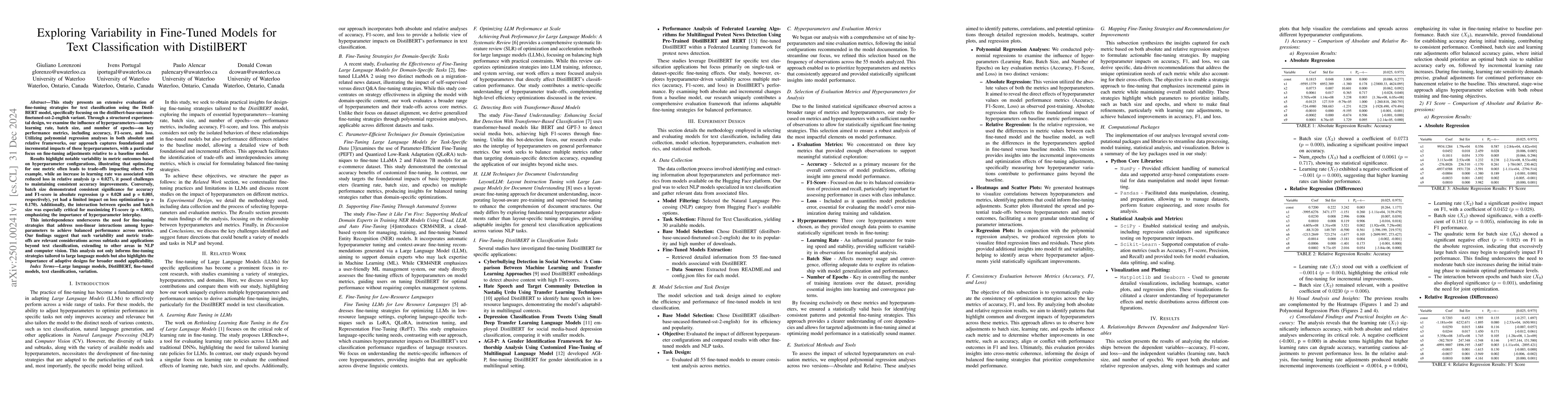 Thumbnail for Exploring Variability in Fine-Tuned Models for Text Classification with
  DistilBERT