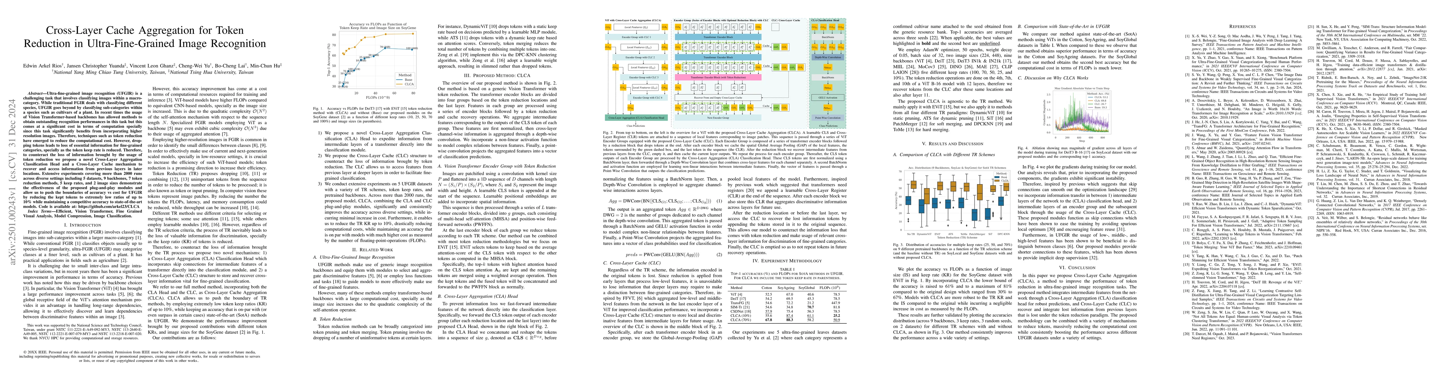 Thumbnail for Cross-Layer Cache Aggregation for Token Reduction in Ultra-Fine-Grained
  Image Recognition