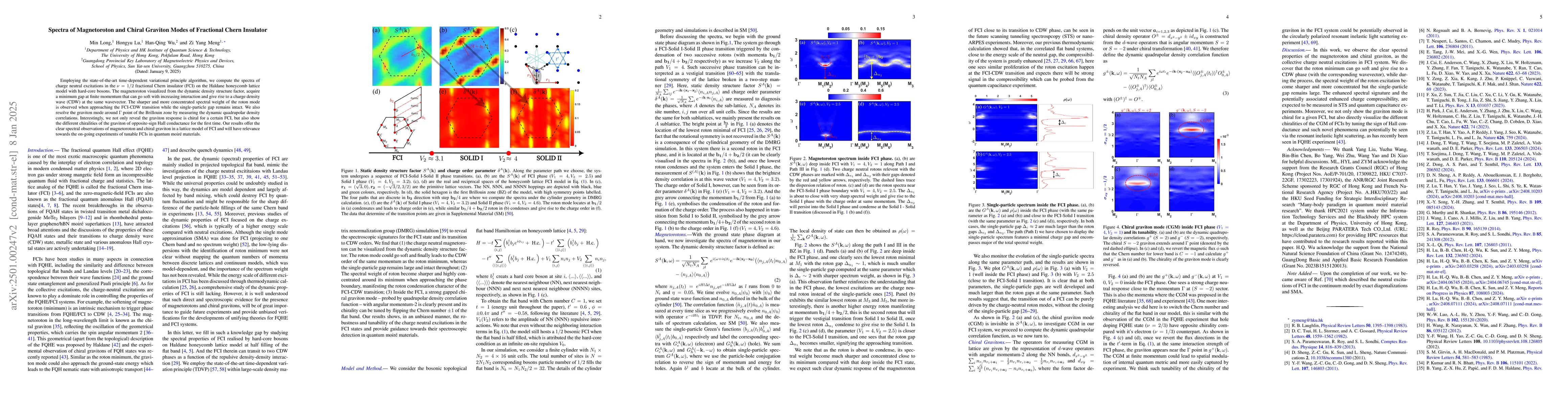 Thumbnail for Spectra of Magnetoroton and Chiral Graviton Modes of Fractional Chern
  Insulator