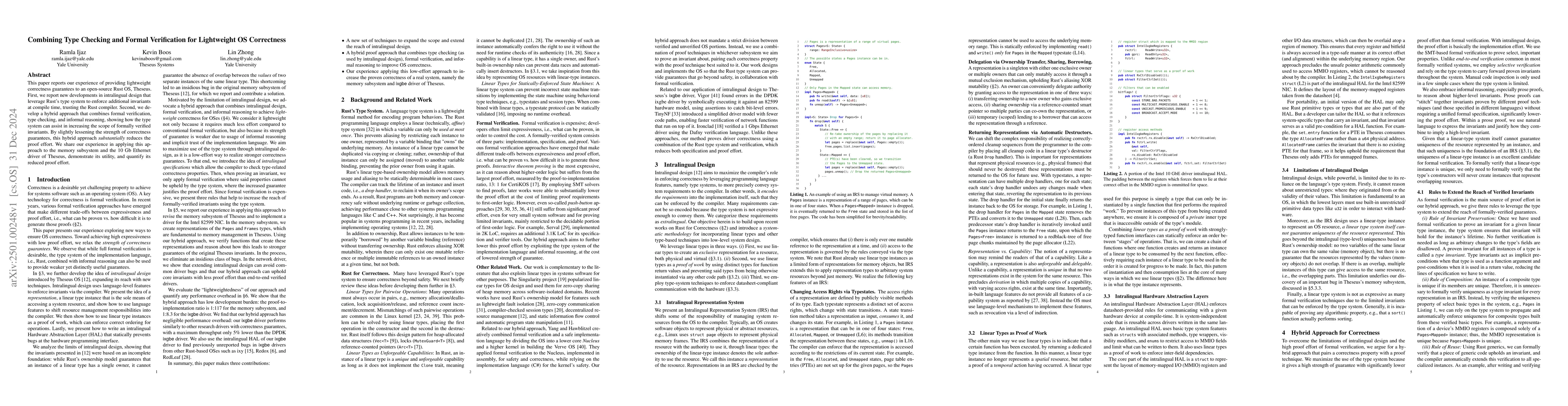 Thumbnail for Combining Type Checking and Formal Verification for Lightweight OS
  Correctness