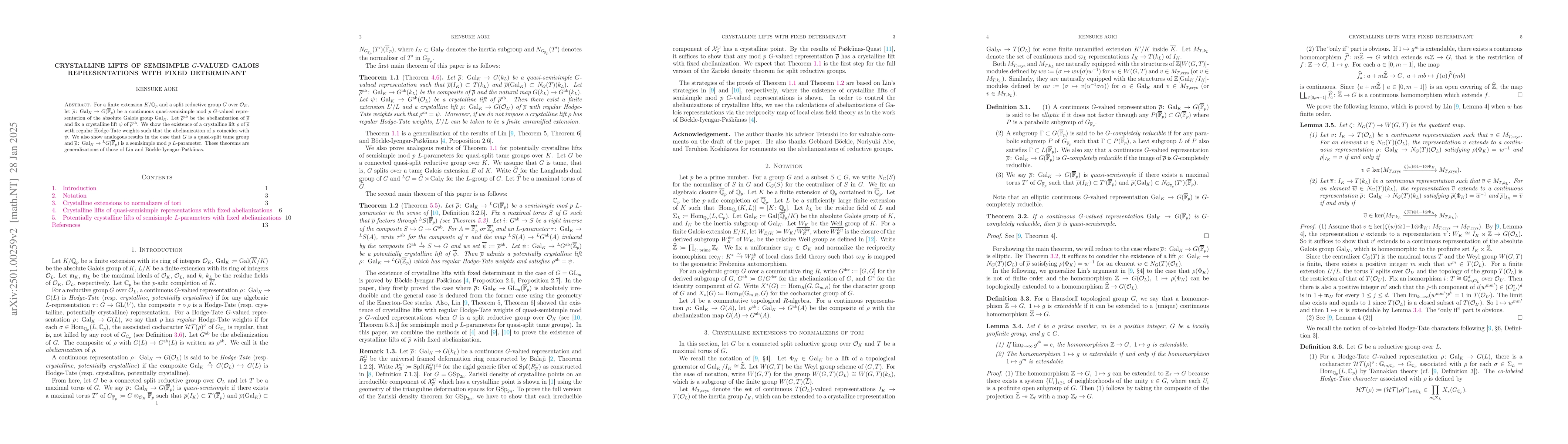Thumbnail for Crystalline lifts of semisimple $G$-valued Galois representations with
  fixed determinant