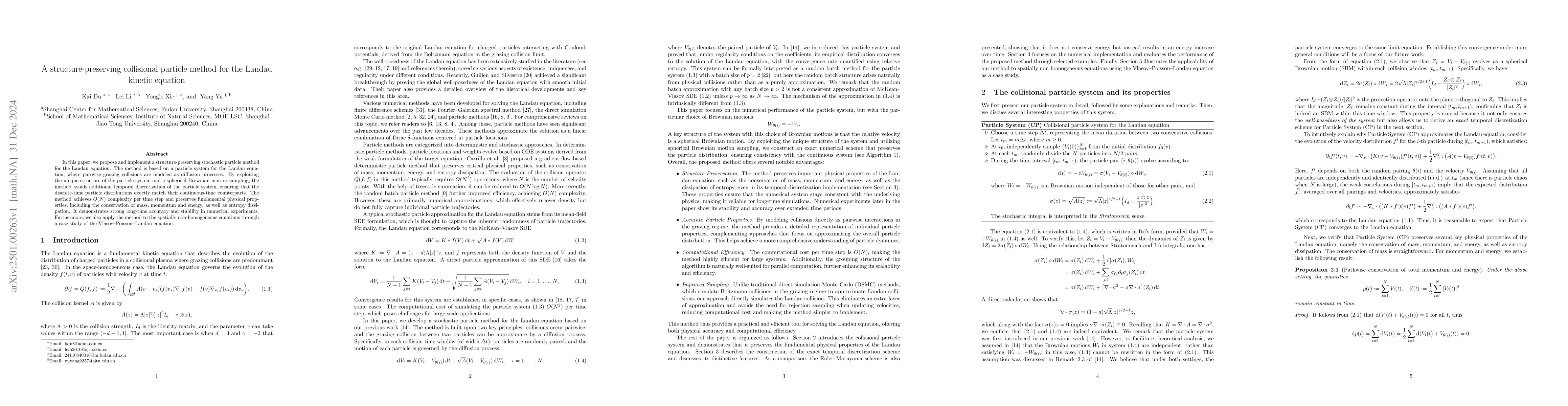 Thumbnail for A structure-preserving collisional particle method for the Landau
  kinetic equation