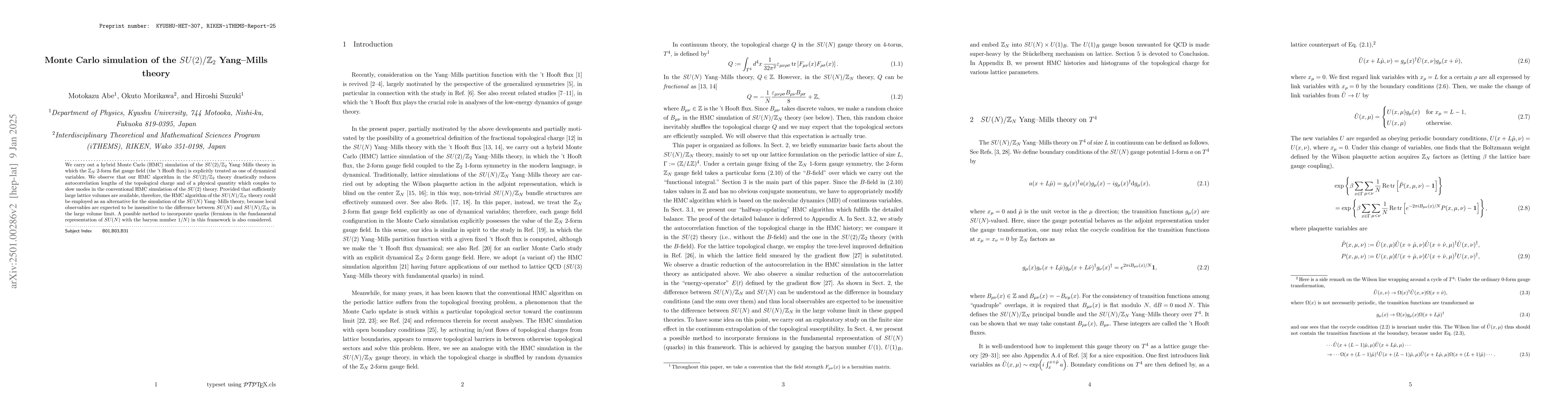 Thumbnail for Monte Carlo simulation of the $SU(2)/\mathbb{Z}_2$ Yang--Mills theory
