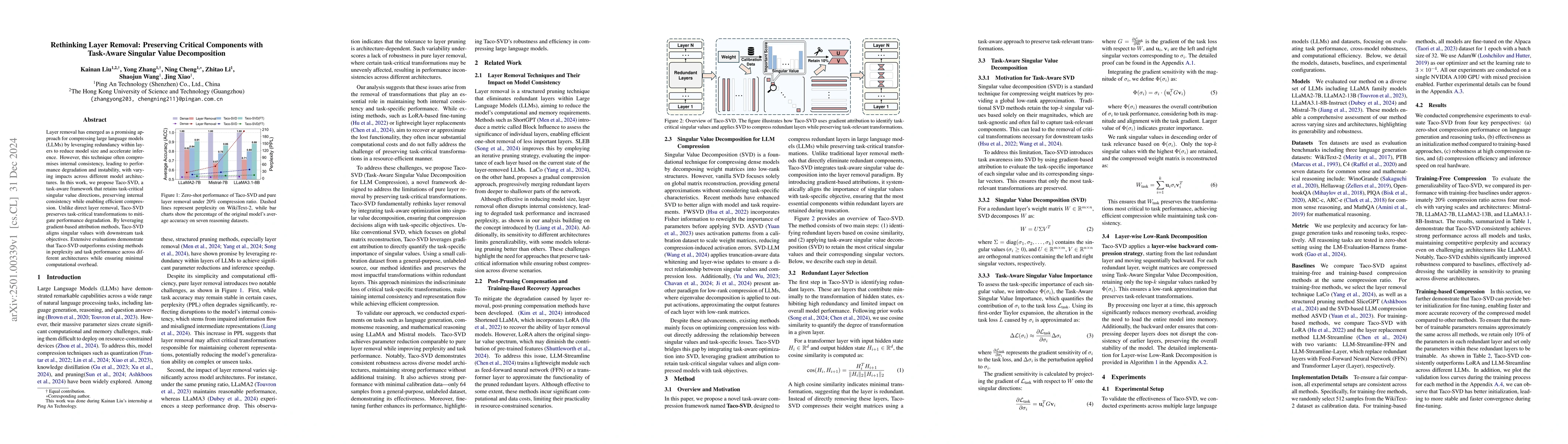 Thumbnail for Rethinking Layer Removal: Preserving Critical Components with Task-Aware
  Singular Value Decomposition