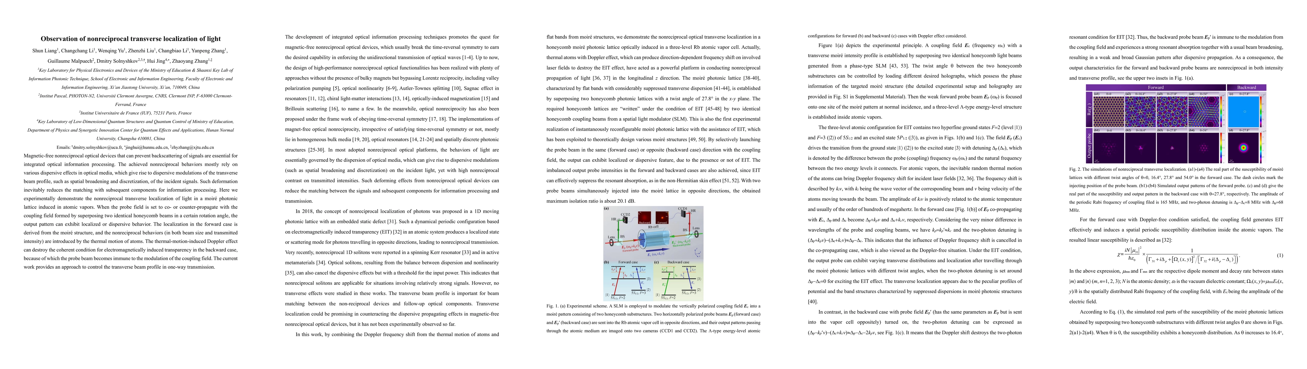Thumbnail for Observation of nonreciprocal transverse localization of light