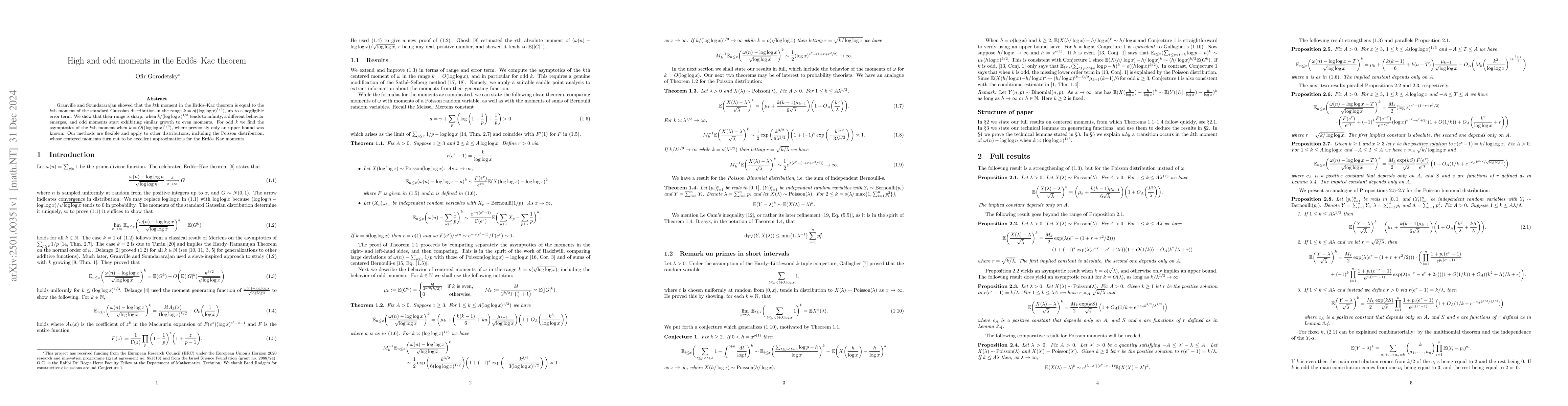 Thumbnail for High and odd moments in the ErdĹ‘s--Kac theorem