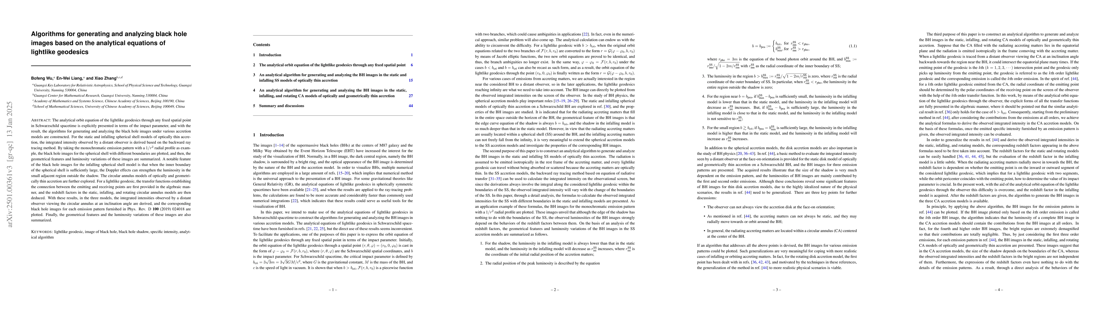 Thumbnail for Algorithms for generating and analyzing black hole images based on the
  analytical equations of lightlike geodesics