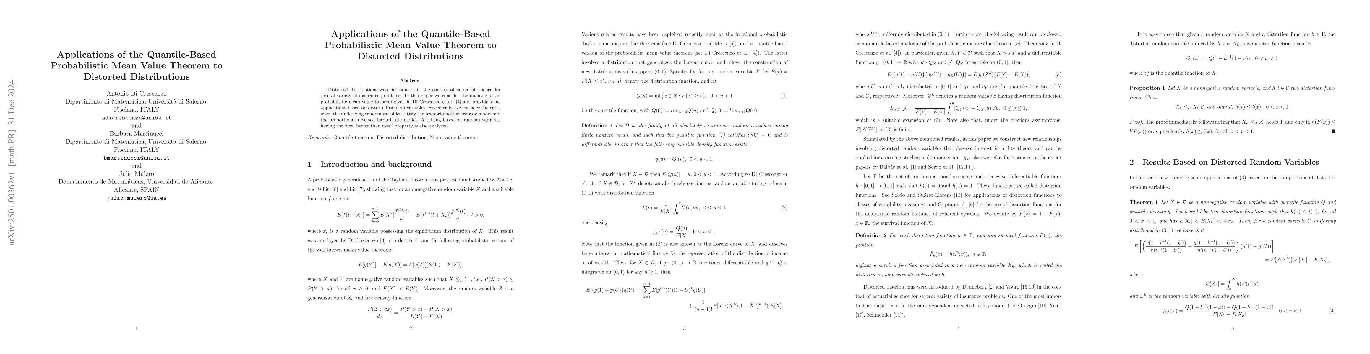 Thumbnail for Applications of the Quantile-Based Probabilistic Mean Value Theorem to
  Distorted Distributions