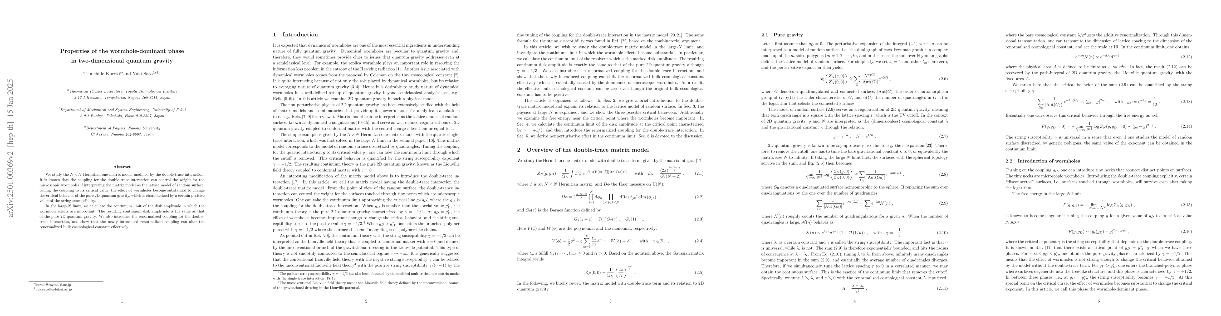 Thumbnail for Properties of the wormhole-dominant phase in two-dimensional quantum
  gravity
