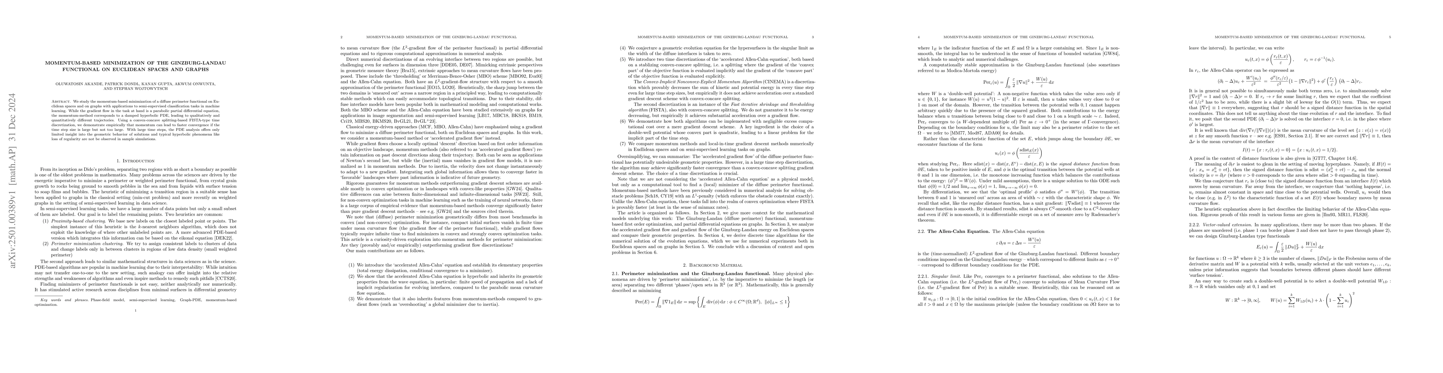 Thumbnail for Momentum-based minimization of the Ginzburg-Landau functional on
  Euclidean spaces and graphs