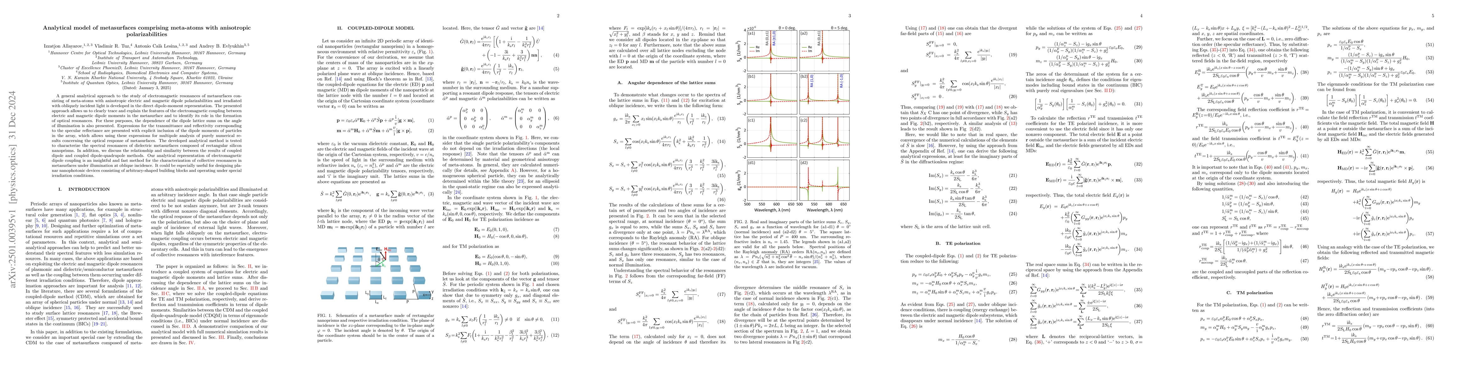 Thumbnail for Analytical model of metasurfaces comprising meta-atoms with anisotropic
  polarizabilities