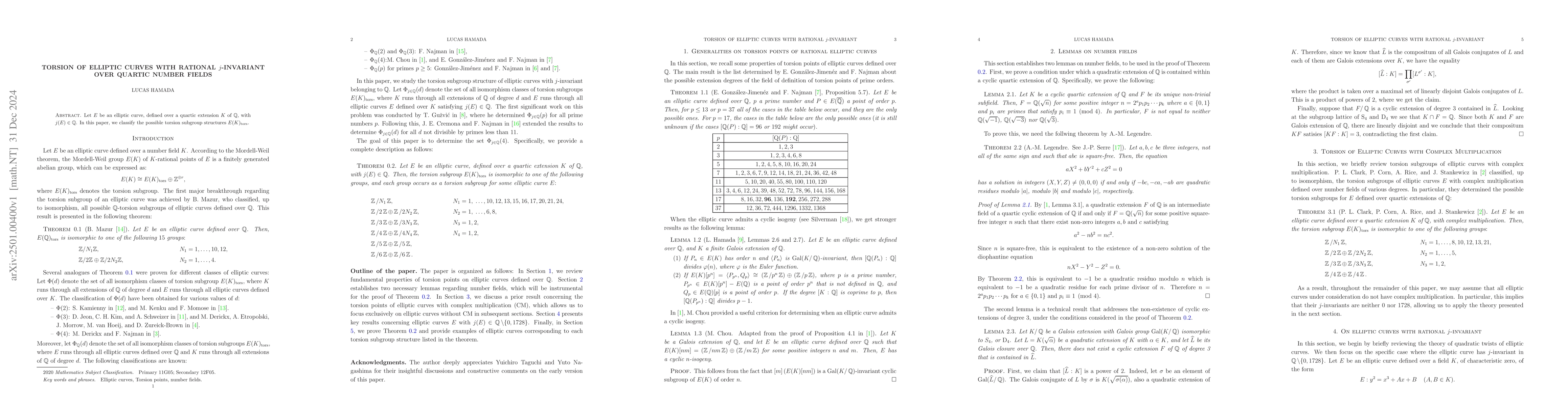 Thumbnail for Torsion of elliptic curves with rational $j$-invariant over quartic
  number fields