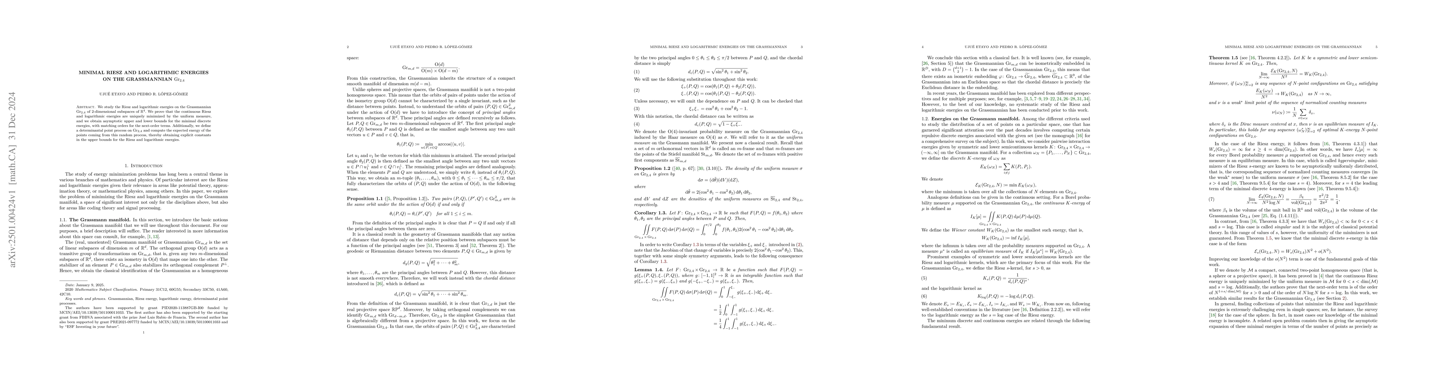 Thumbnail for Minimal Riesz and logarithmic energies on the Grassmannian
  $\operatorname{Gr}_{2,4}$