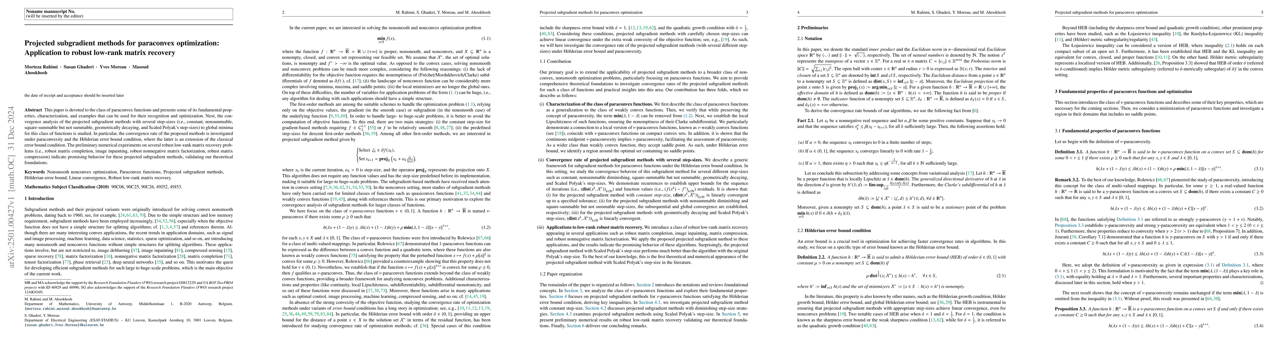 Thumbnail for Projected subgradient methods for paraconvex optimization: Application
  to robust low-rank matrix recovery