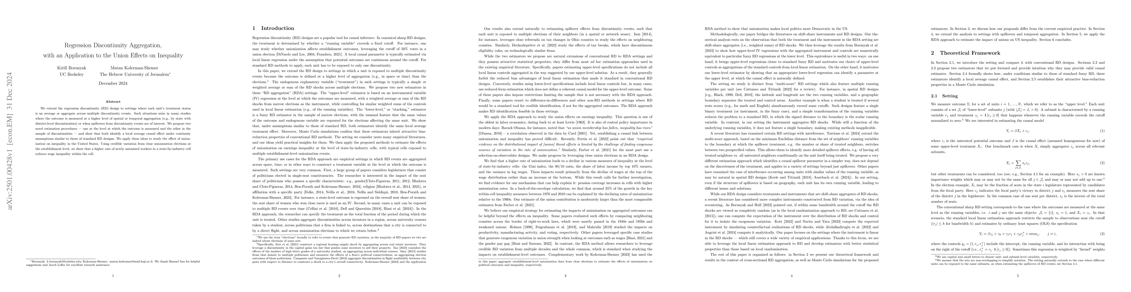 Thumbnail for Regression discontinuity aggregation, with an application to the union
  effects on inequality