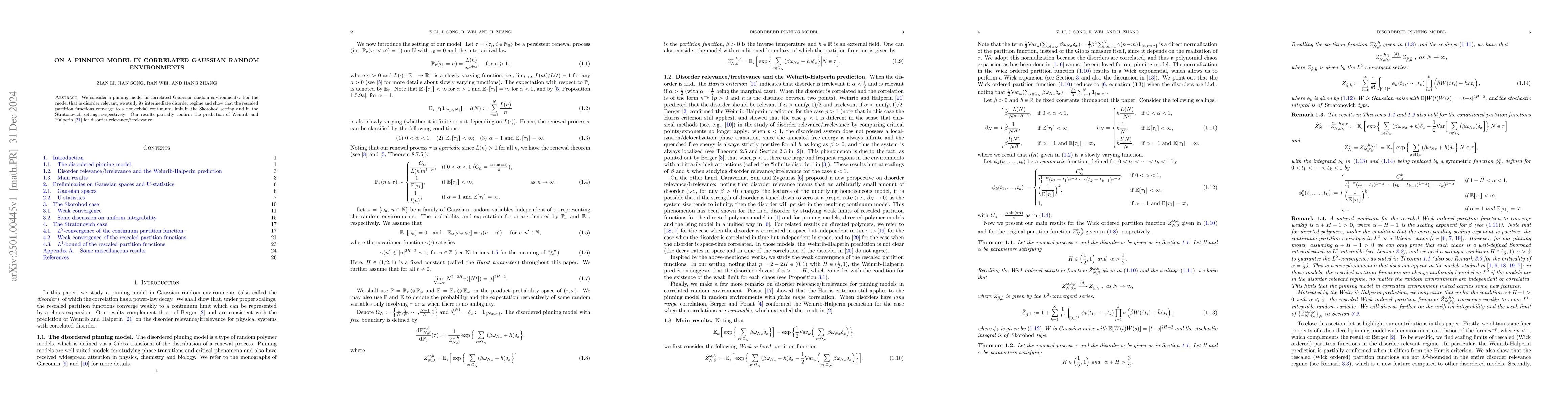 Thumbnail for On a pinning model in correlated Gaussian random environments