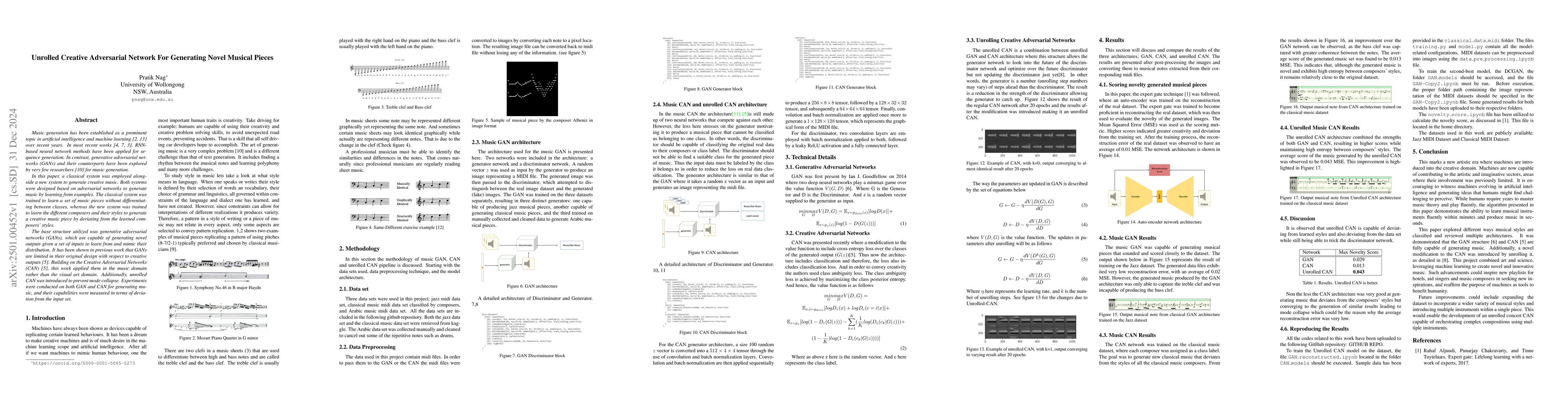 Thumbnail for Unrolled Creative Adversarial Network For Generating Novel Musical
  Pieces