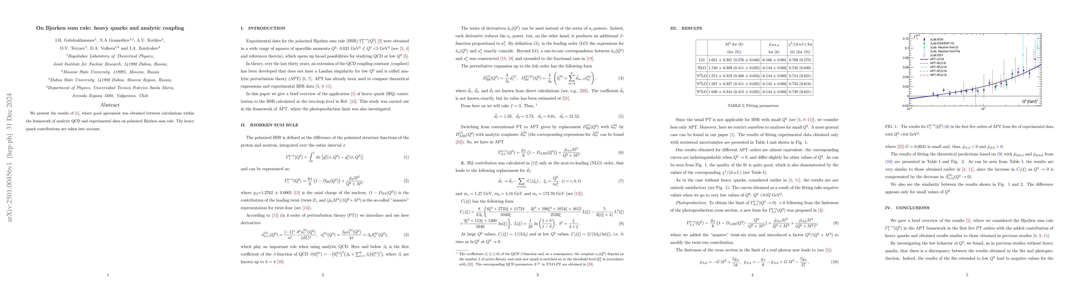 Thumbnail for On Bjorken sum rule: heavy quarks and analytic coupling