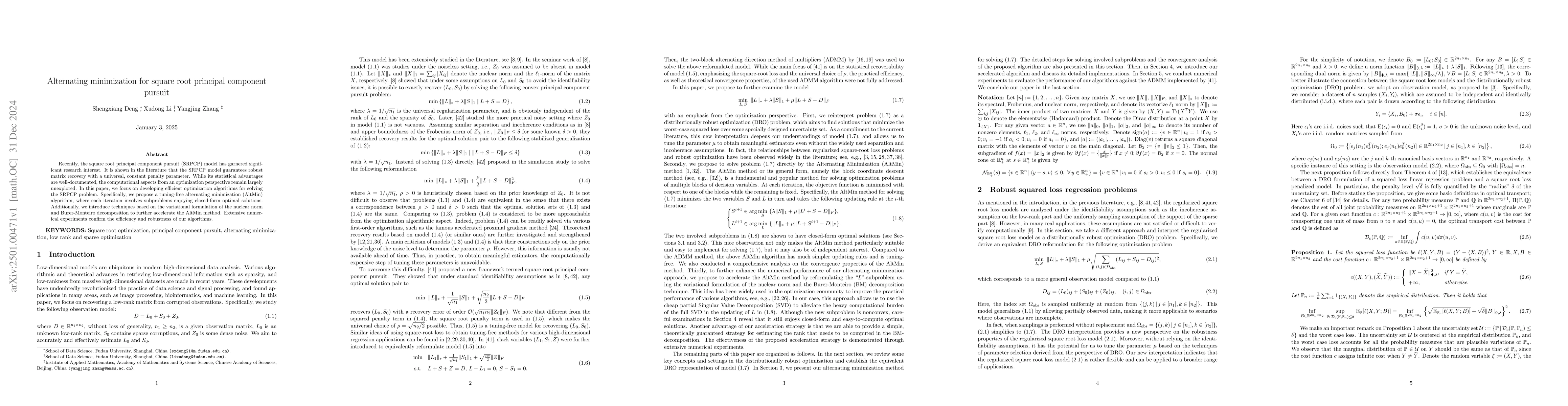 Thumbnail for Alternating minimization for square root principal component pursuit