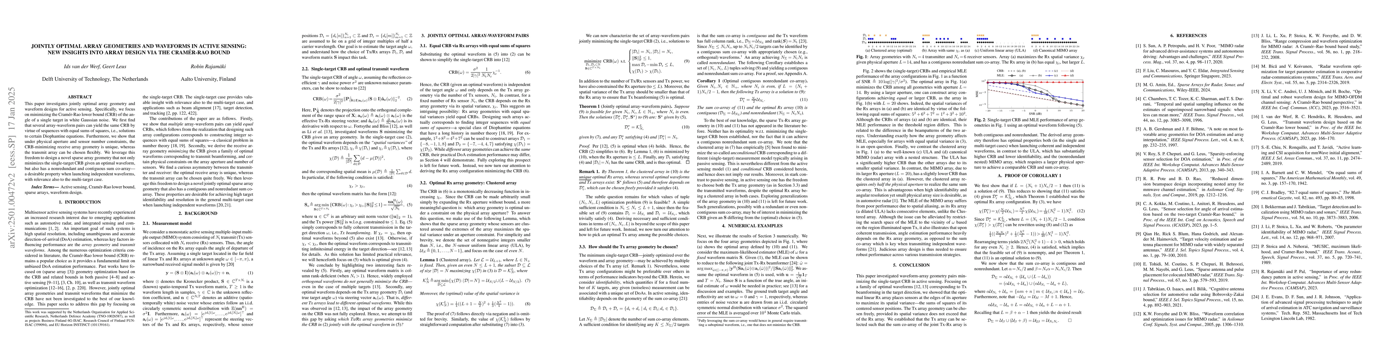 Thumbnail for Jointly optimal array geometries and waveforms in active sensing: New
  insights into array design via the Cramér-Rao bound