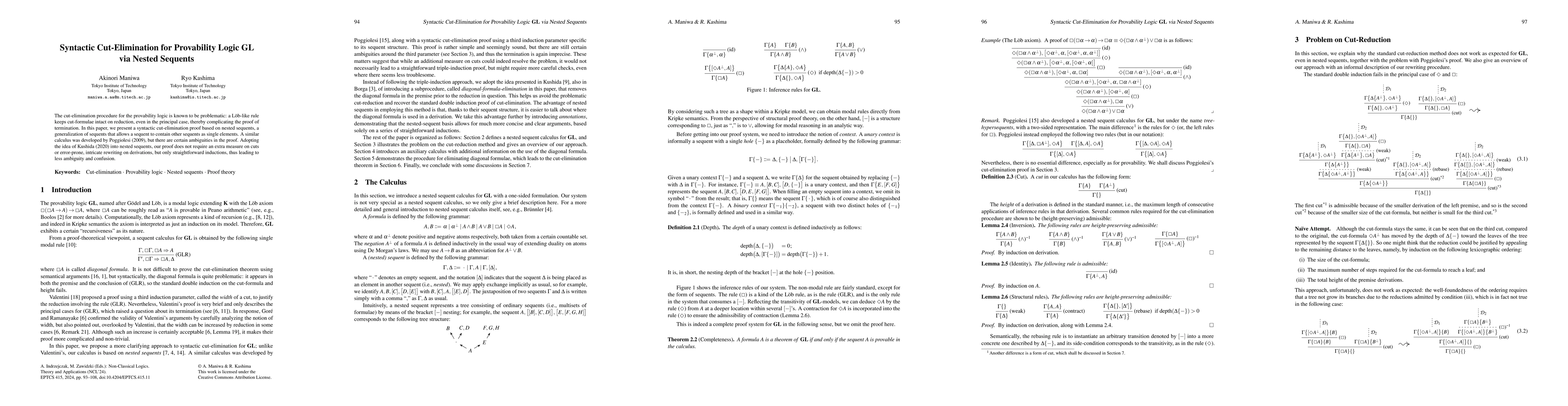 Thumbnail for Syntactic Cut-Elimination for Provability Logic GL via Nested Sequents