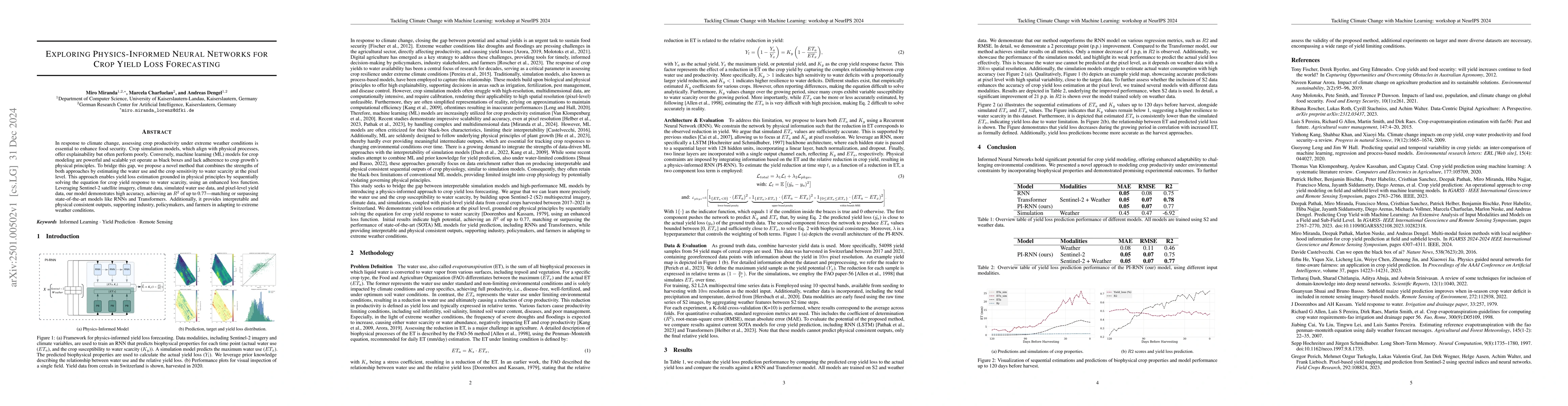 Thumbnail for Exploring Physics-Informed Neural Networks for Crop Yield Loss
  Forecasting