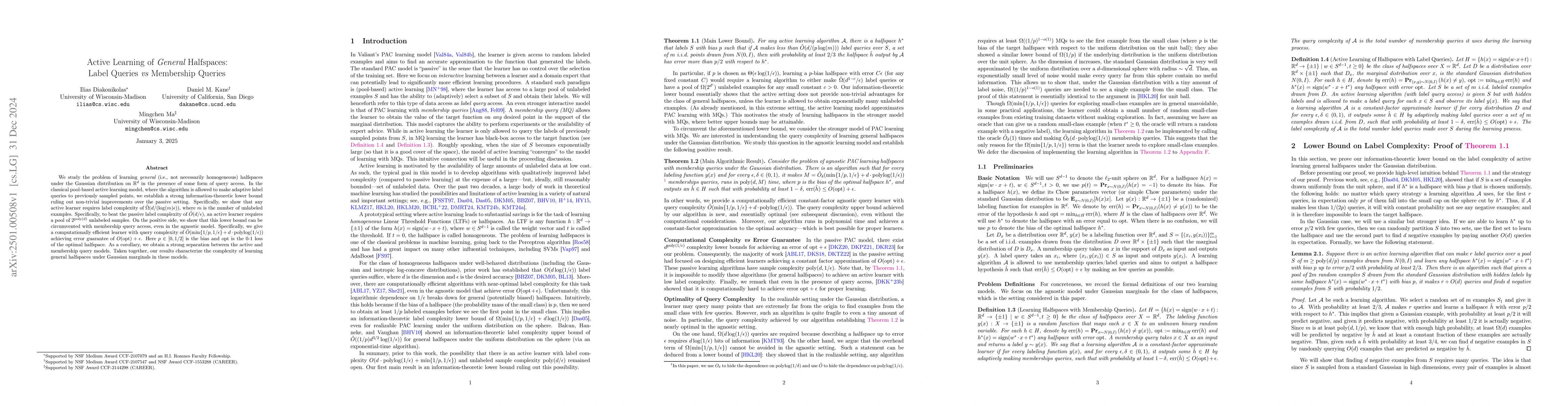 Thumbnail for Active Learning of General Halfspaces: Label Queries vs Membership
  Queries