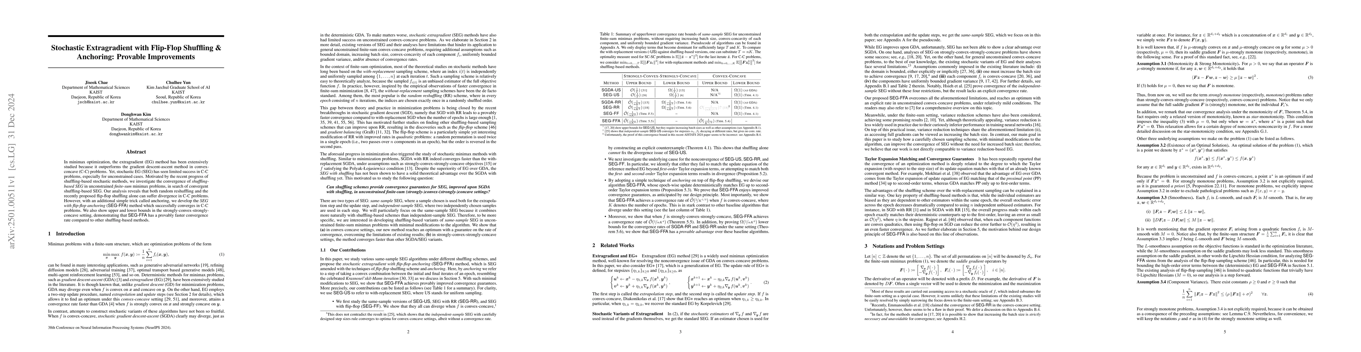 Thumbnail for Stochastic Extragradient with Flip-Flop Shuffling & Anchoring: Provable
  Improvements
