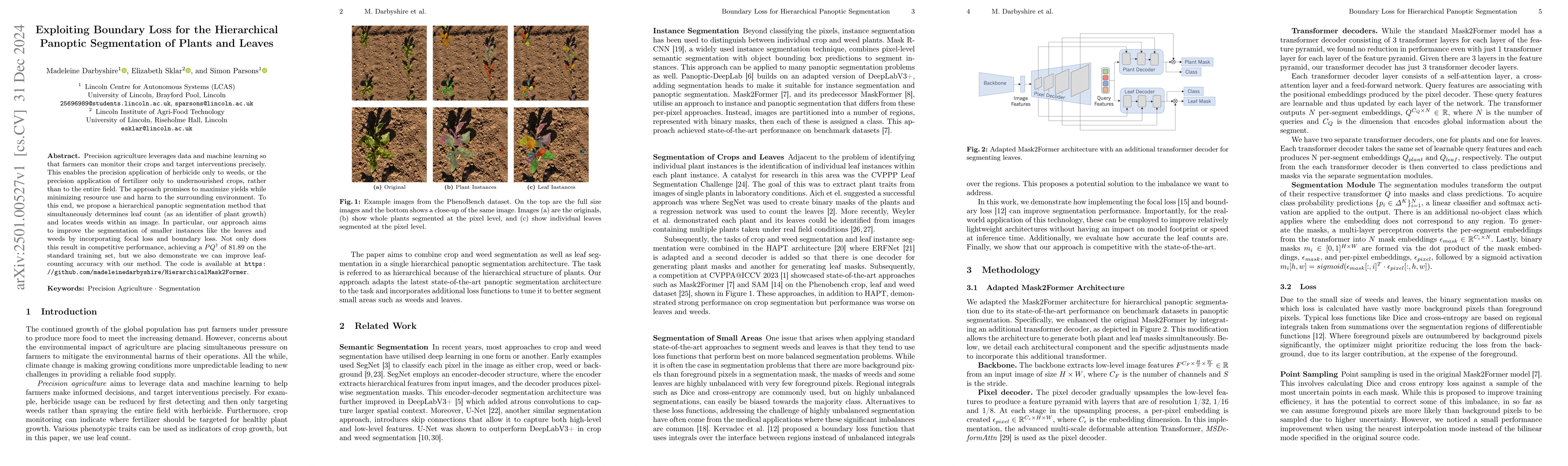 Thumbnail for Exploiting Boundary Loss for the Hierarchical Panoptic Segmentation of
  Plants and Leaves