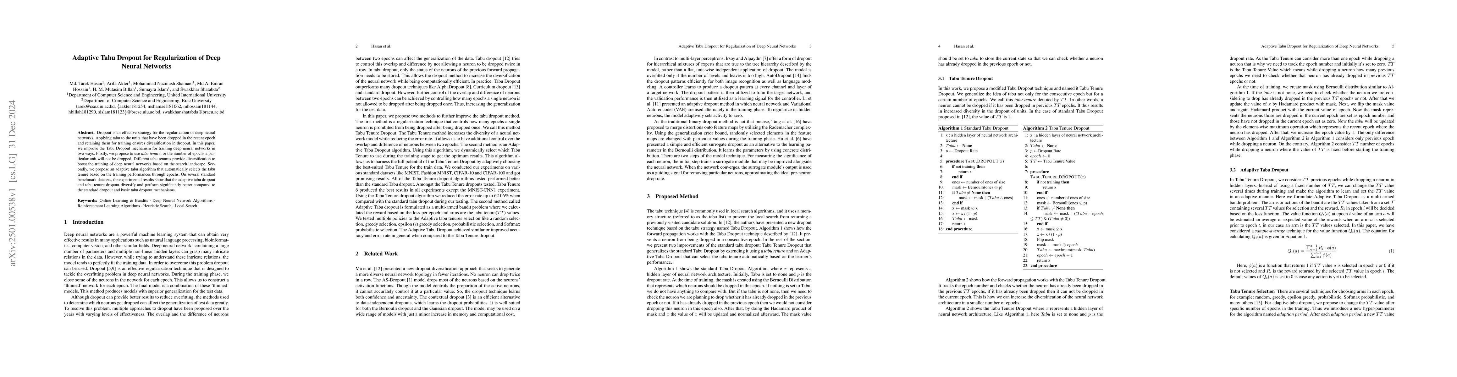 Thumbnail for Adaptive Tabu Dropout for Regularization of Deep Neural Network