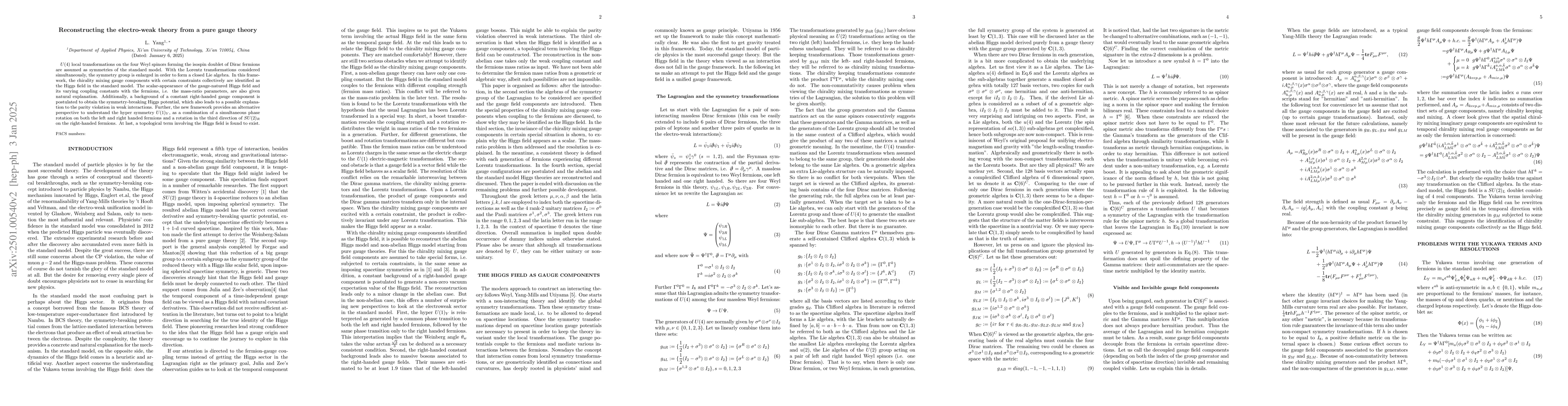 Thumbnail for Reconstructing the electro-weak theory from a gauge theory