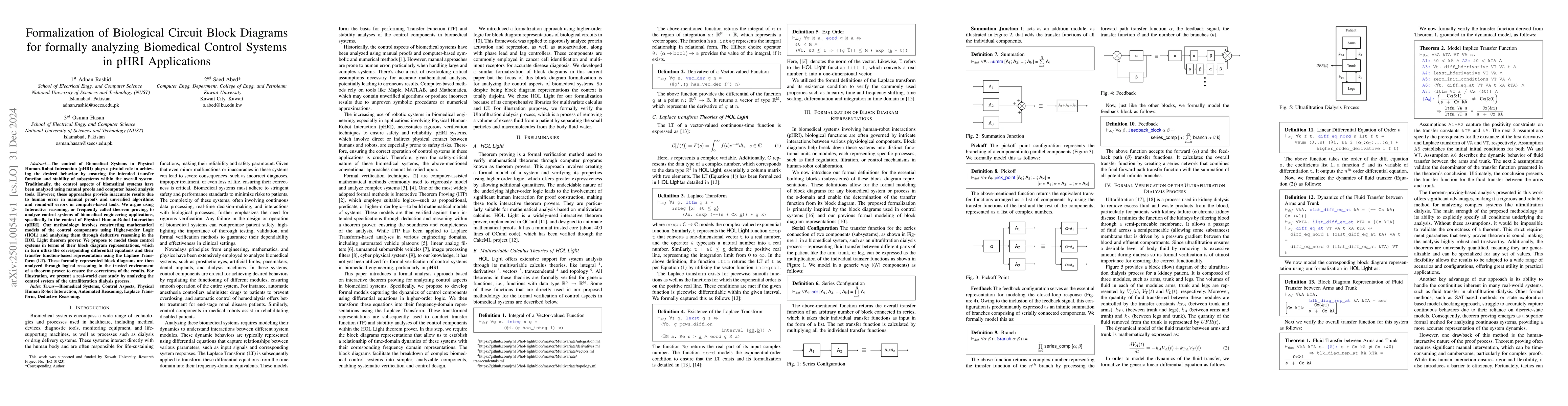 Thumbnail for Formalization of Biological Circuit Block Diagrams for formally
  analyzing Biomedical Control Systems in pHRI Applications