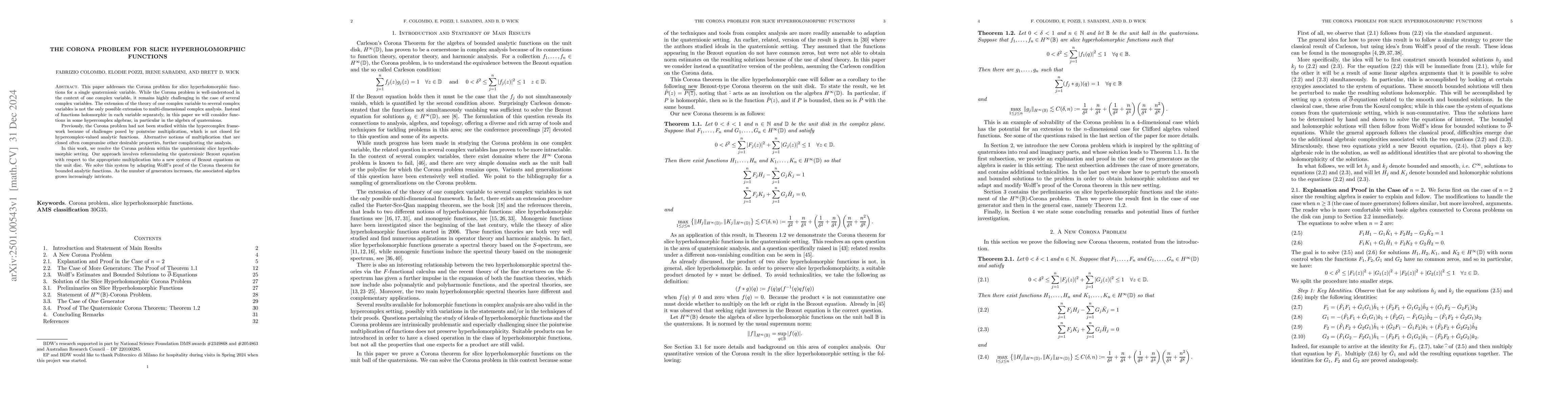 Thumbnail for The Corona Problem for Slice Hyperholomorphic Functions